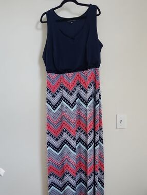 Three Pink Hearts Navy Mint Maxi Dress